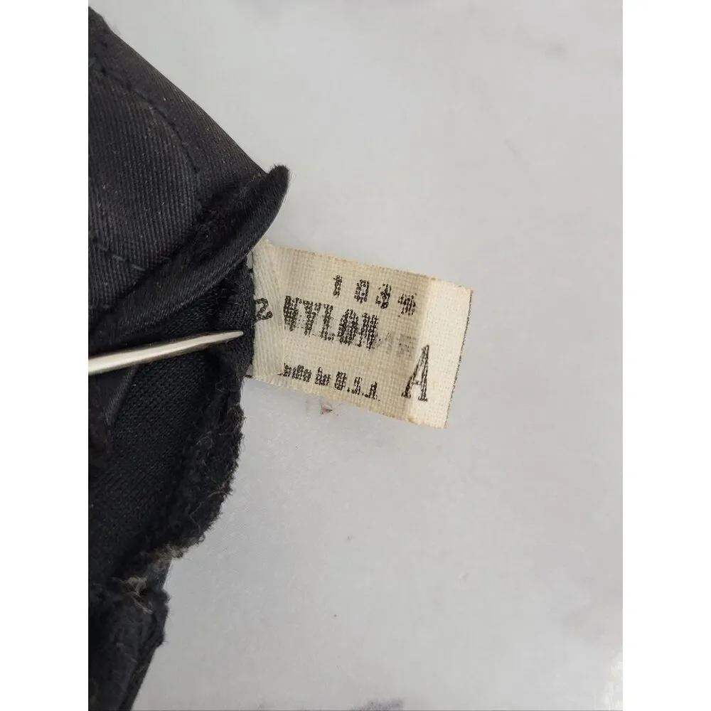 Vintage Nylon Classic Black Dress Driving Formal Gloves Satin Inset & Embroidery